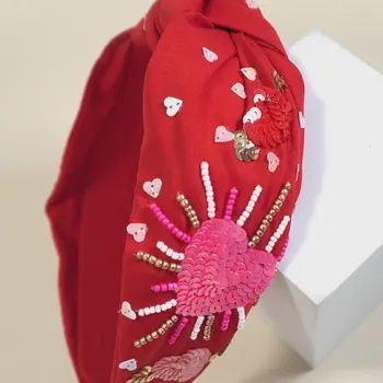 Valentine Heart Seed Beaded Headband Hair Band