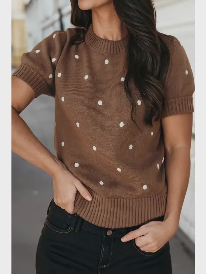 Sassy Polka Dot Bubble Short Sleeve Sweater
