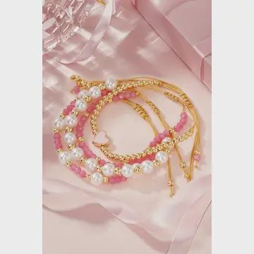 Pearl Golden Beads Adjustable String Bracelet Set