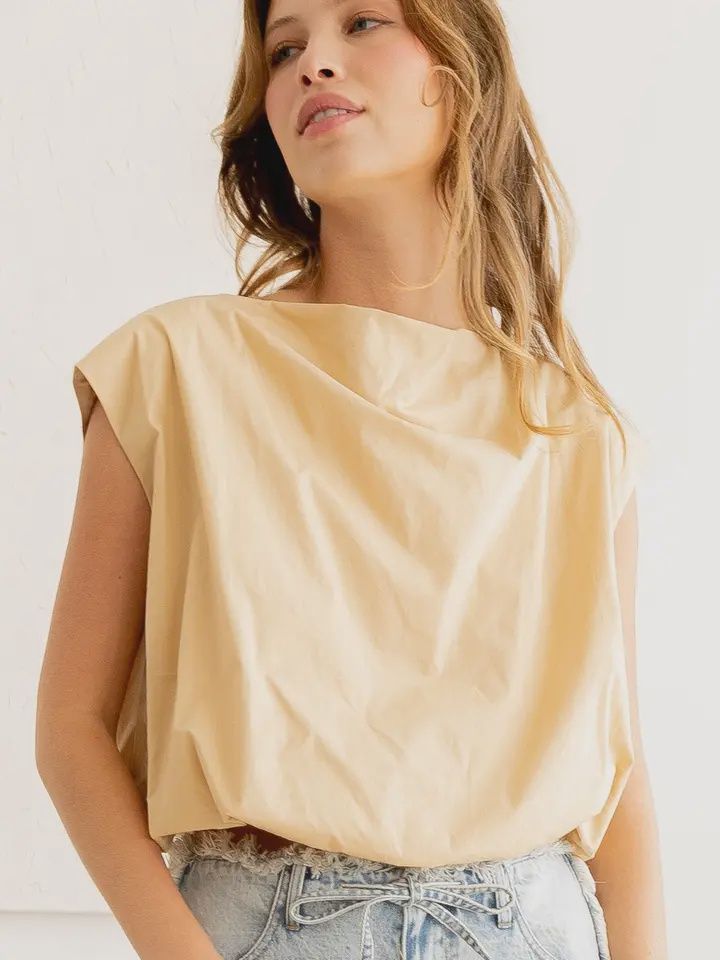 Bubble Hem Drape Neck Short Sleeve Top