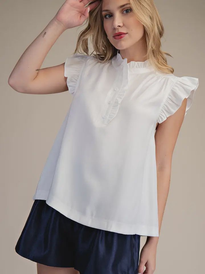 Sleeveless Ruffle Neck Top