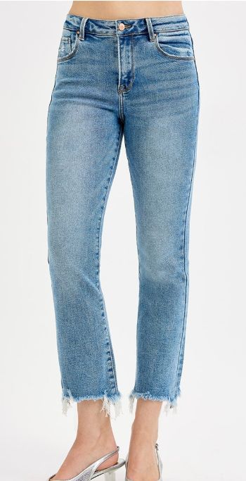 HIGH RISE CROP STRAIGHT SLIM JEANS PSC21301 MEDIUM