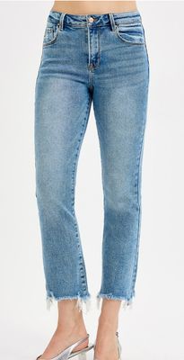 HIGH RISE CROP STRAIGHT SLIM JEANS PSC21301 MEDIUM