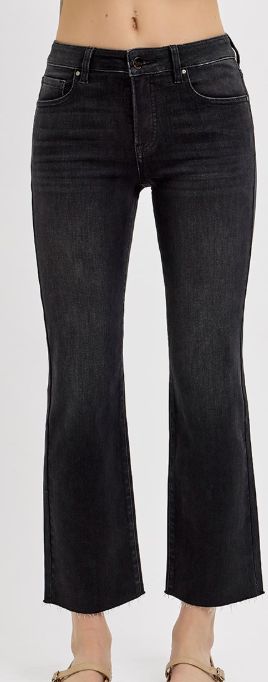 TUMMY CONTROL MID RISE CROP STRAIGHT JEANS RDP5964 BLACK