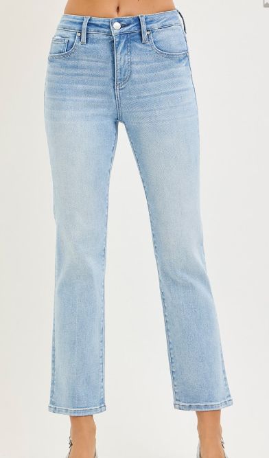 TUMMY CONTROL HIGH RISE CROP STRAIGHT JEANS PSC21045 LIGHT