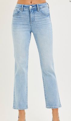 TUMMY CONTROL HIGH RISE CROP STRAIGHT JEANS PSC21045 LIGHT