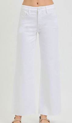 TUMMY CONTROL MID RISE ANKLE STRAIGHT RAW HEM PANTS PSA21667 WHITE