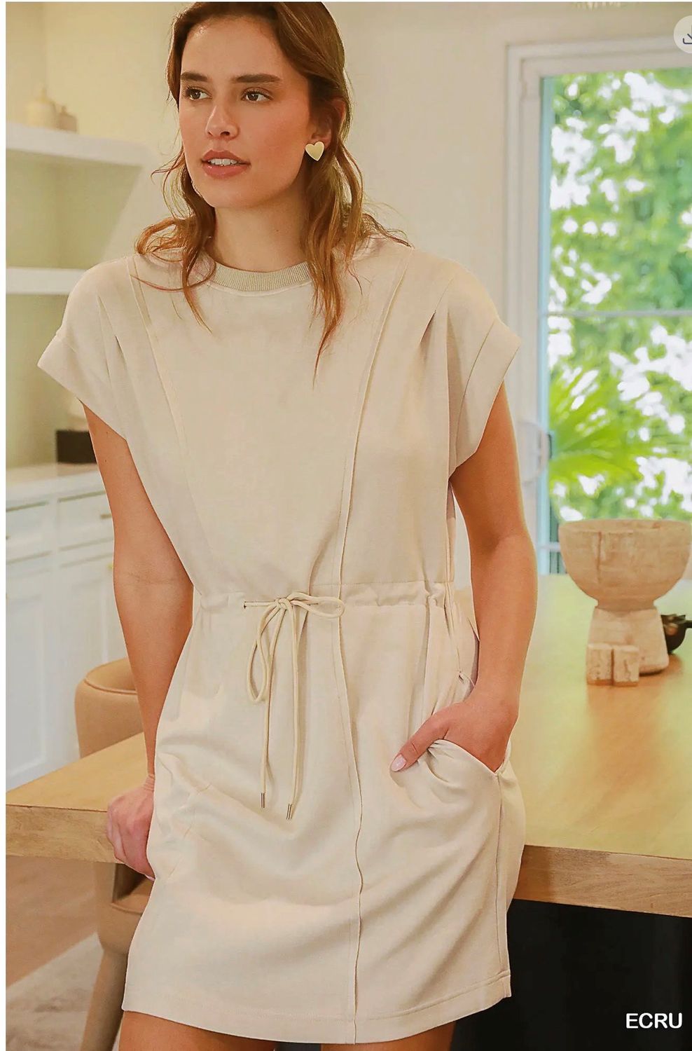 Pleated Short Sleeve Mini Dress