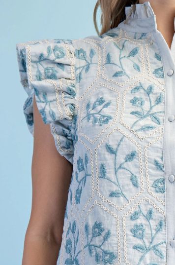 Embroidered Button-Down Dress