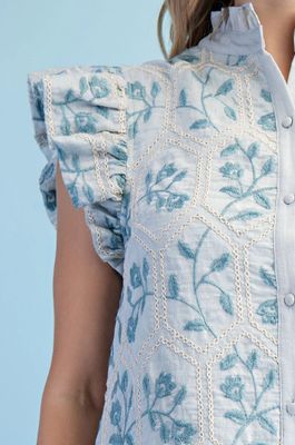 Embroidered Button-Down Dress