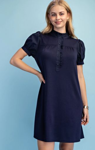 Mixed Fabric Button Down Dress