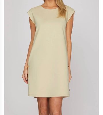 Sleeveless Buttoned Knit Mini Dress with Pockets