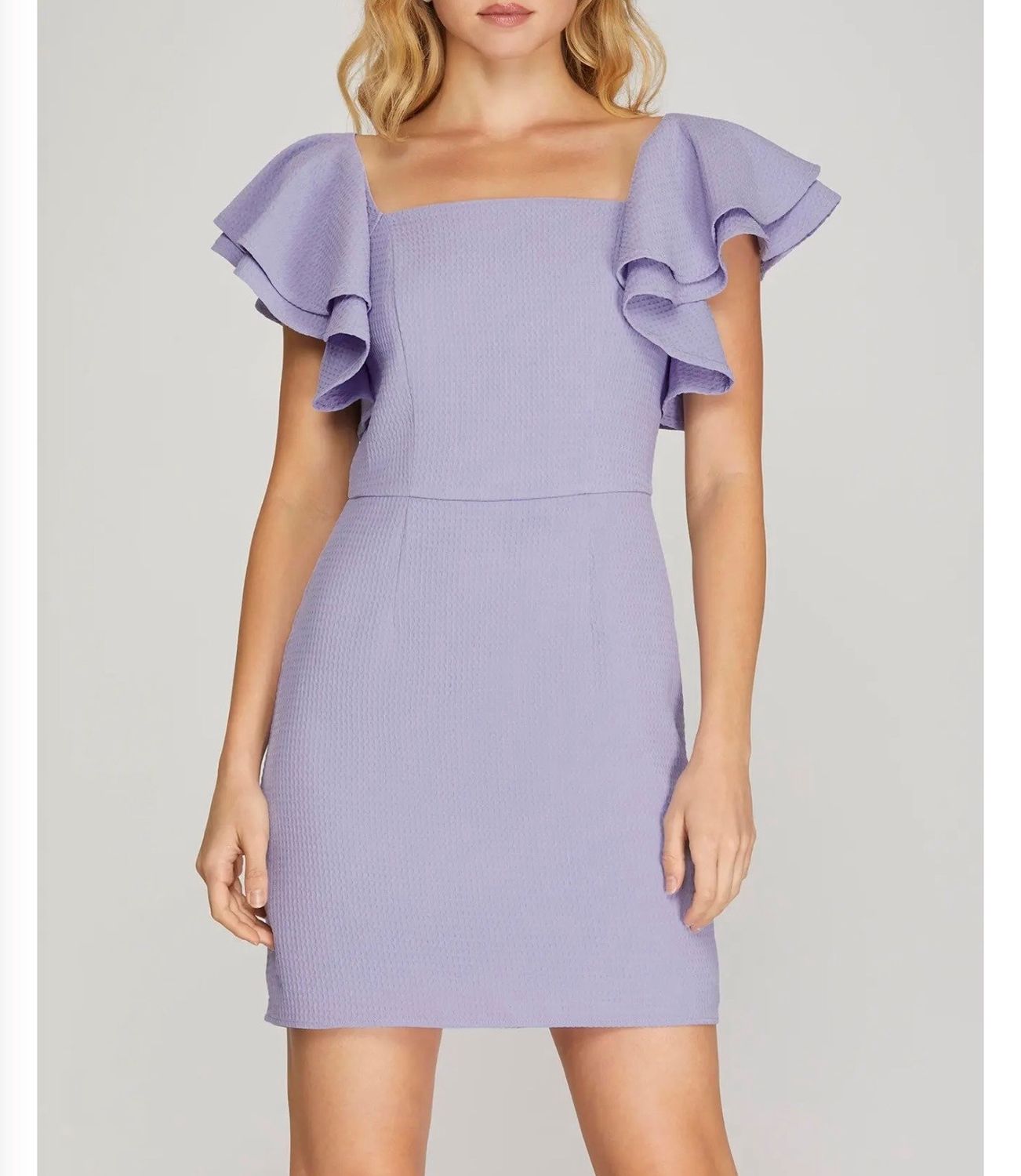 Ruffled Sleeve Dress with Squared Neckline