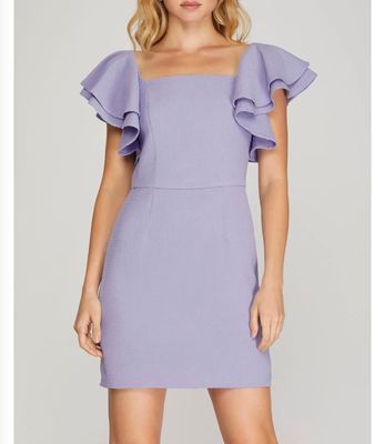 Ruffled Sleeve Dress with Squared Neckline