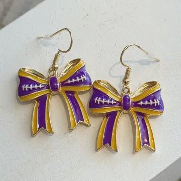 Gameday Ribbon Earring-Purple &amp; Gold