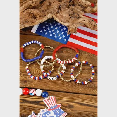 USA Flag Inspired Beaded Layered Bracelet Set