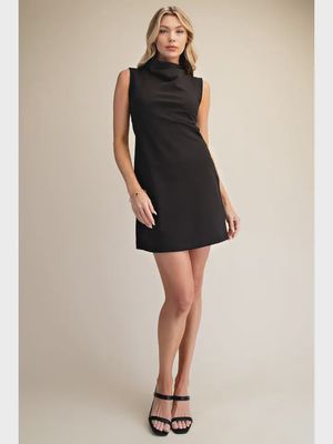 Cowl Neck Draped Sleeveless Mini Dress