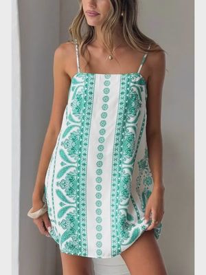 Ethnic Paisley Print Spaghetti Straps Mini Dress