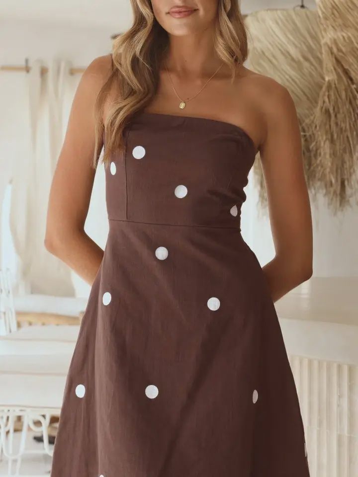 Polka Dots A-Line Skirt Strapless Mini Dress