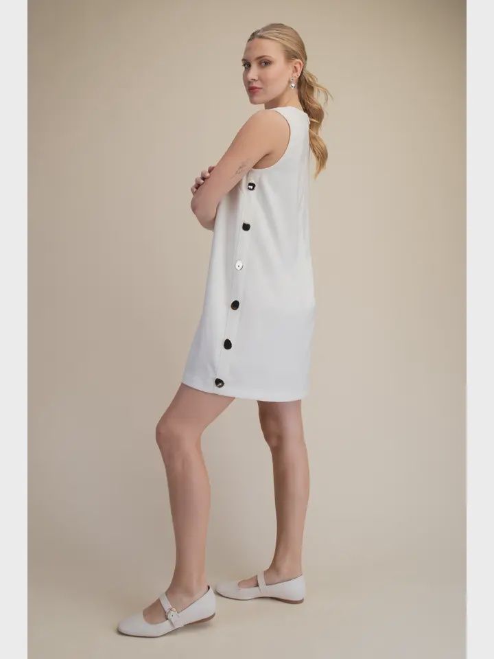 Round Neck Sleeveless Side Button Shift Mini Dress