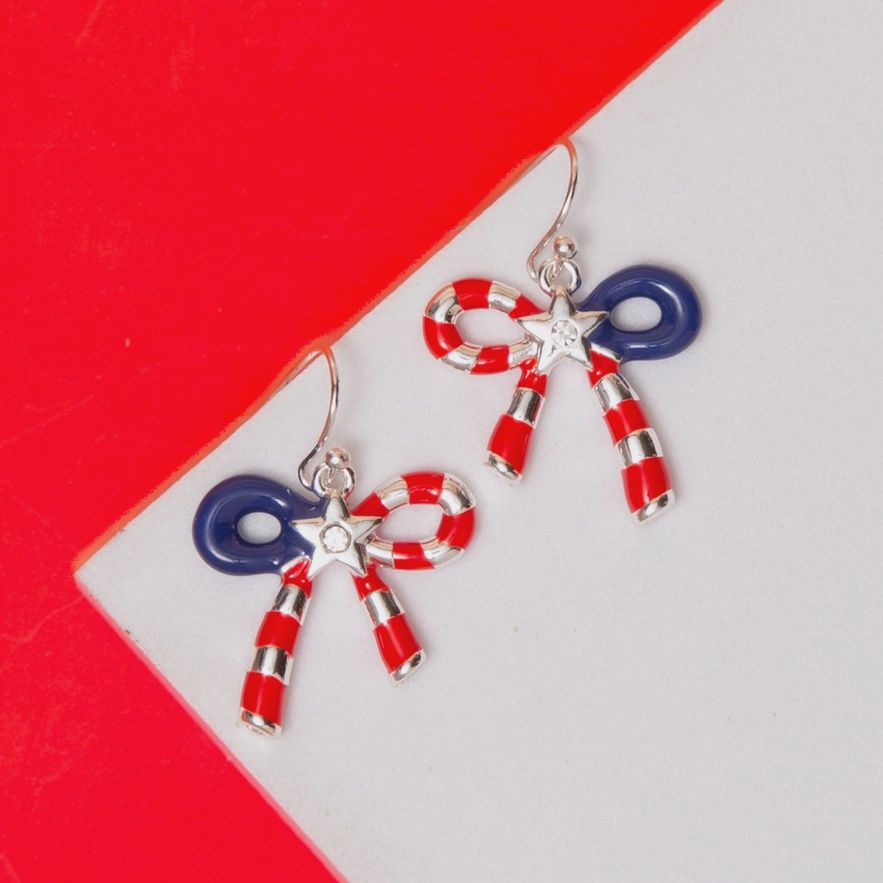 Red White and Blue Bow Drop Earrings