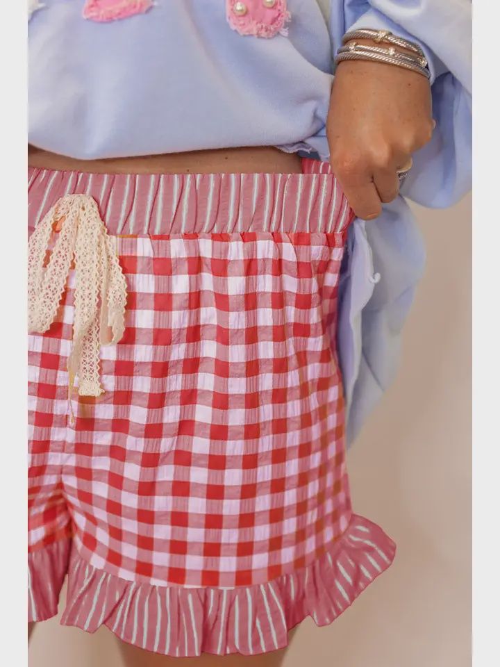 Plaid Checkered Gingham Print Ruffled Shorts