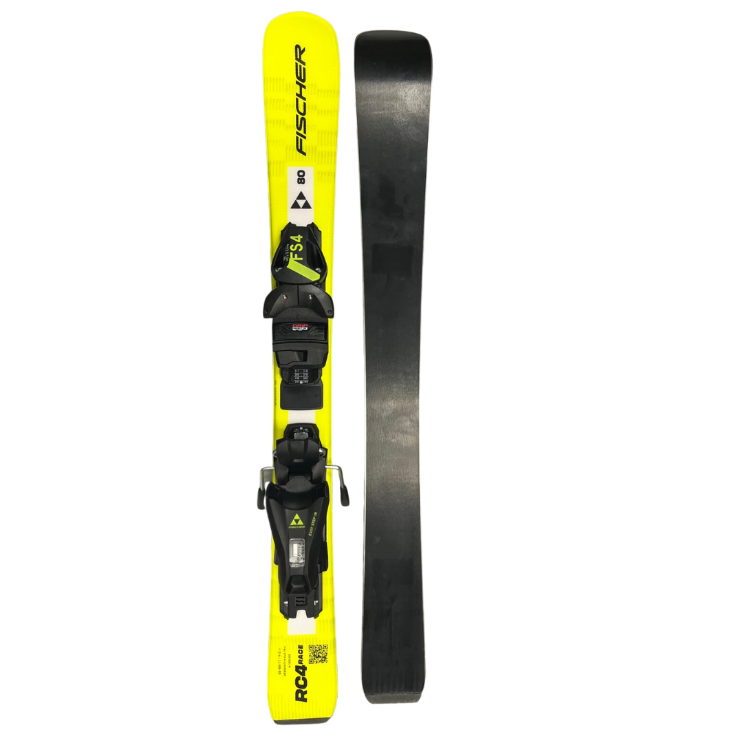 Fischer RC4 Race Jr. Kids Skis + Fischer FJ7 Bindings Black/Yellow 130cm