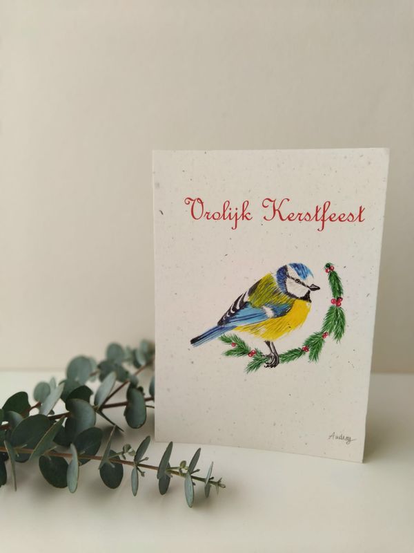 Kerstkaartje met pimpelmees