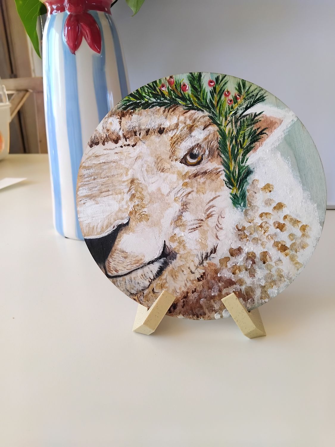 Schilderij op hout van een schaapje