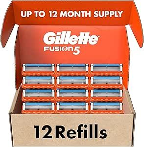 Gillette Fusion5 Manual Mens Razor Blade Refills, 12 Count, Lubrastrip for a More Comfortable Shave