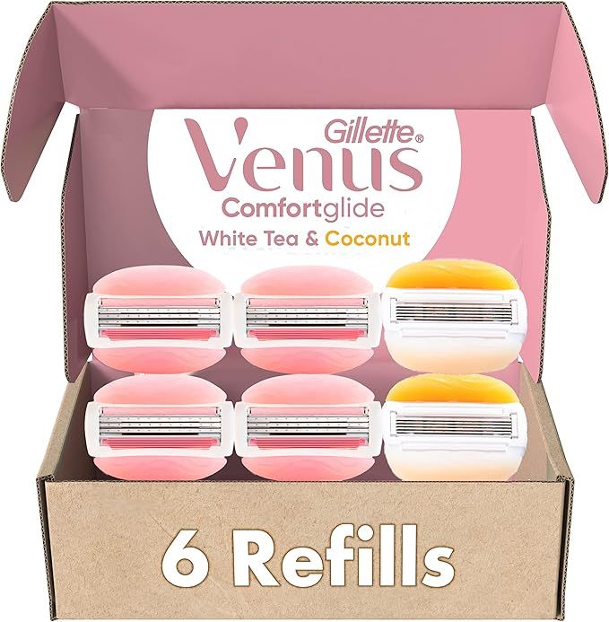 Gillette Venus ComfortGlide White Tea 4 count, with Gillette Venus ComfortGlide plus Olay 2 count, Women&#39;s Razor Blade Refills