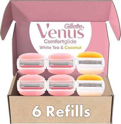 Gillette Venus ComfortGlide White Tea 4 count, with Gillette Venus ComfortGlide plus Olay 2 count, Women&#39;s Razor Blade Refills