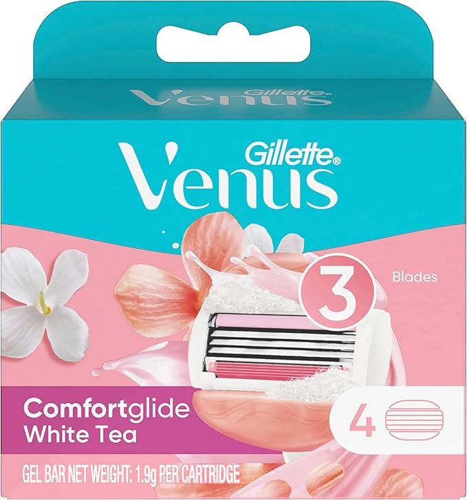 Gillette Venus ComFortglide White Tea Women&#39;s Razor Blade Refills, 4 Count