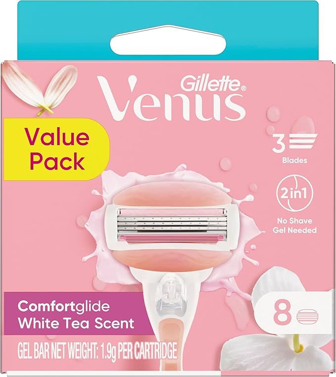 Gillette Venus ComFortglide White Tea Women&#39;s Razor Blade Refills, 8 Count