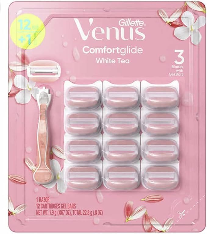 Venus Gillette 3 Razor Blade ComfortGlide White Tea with 12 Gel Cartridges