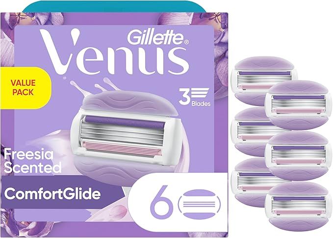 Gillette Venus ComfortGlide Freesia Women&#39;s Razor Refills, 6 Refill Cartridges, Fits Venus Reusable Razor Handles, 3-Bladed with Built-in Shave Gel Bars