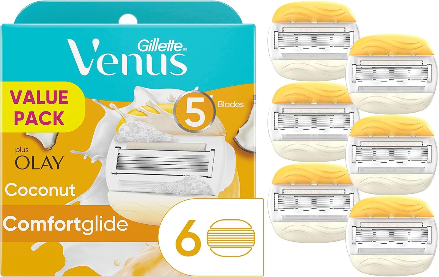 Gillette Venus ComfortGlide Womens Razor Blade Refills, Infused with Olay Coconut Scent