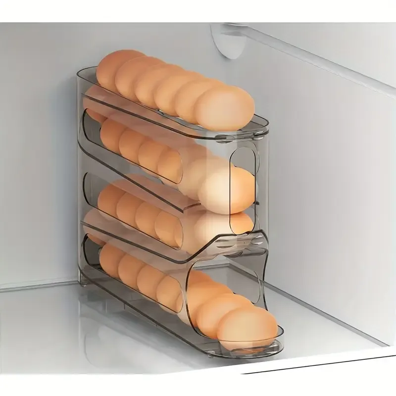 TEPOODE Egg Storage Box, Automatic Rolling Egg Box, Fresh-keeping Box, Food Grade Plastic, Without Battery Color: Transparent Grey