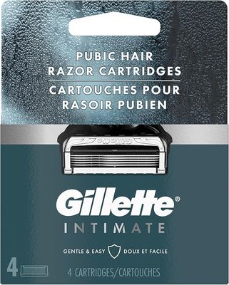 Gillette Intimate Pubic Hair Razor Cartridges, 4 Razor Blade Refills, Gentle and Easy to Use, Dermatologist Tested, With 2x Lubrication