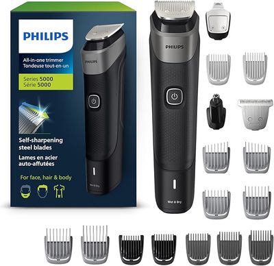 Philips Multi Groomer All-in-One Trimmer Series 5000, Mens Grooming Kit with Trimmer for Beard, Head, Hair, Body, Groin, Nose and Face, NO Blade Oil Needed, MG5910/28