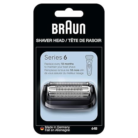 Braun Series 6 Electric Shaver Replacement Head with Sensitive Skinguard, Easily Attach Your Shaver Head, Compatible with New Generation Series 6 Shavers, 64B, Black
