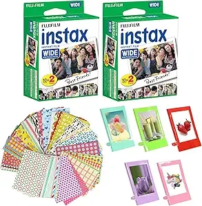 Fujifilm Instax Wide Instant Film 2 Pack, 40 Sheets + 5 Plastic Desk Frames + Decor Film Boder Frames