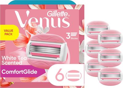 Gillette Venus ComfortGlide White Tea Women&#39;s Razor Blades, 3-Blade Razor Refills, 6 Count