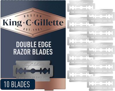 King C. Gillette Double Edge Safety Razor Blades 10 count, Stainless Steel Platinum Coated Blades