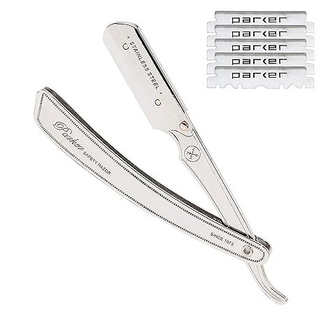 Parker SRX 100% Stainless Steel Straight Edge Professional Barber Razor &amp; 5 Parker Premium Half Blades