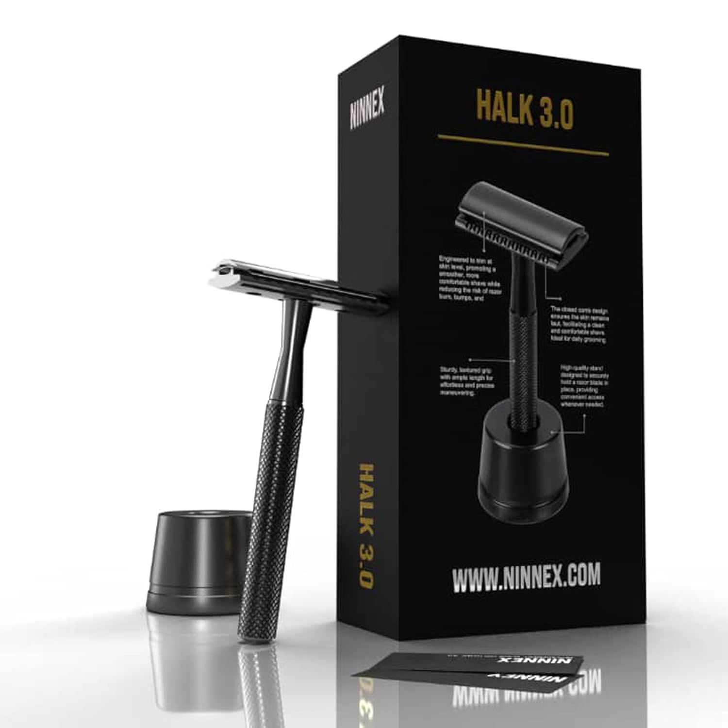 NINNEX- Halk 3.0 Precision Safety - Razor with Stand &amp; Blade Bundle - Double Edge Safety – Single Blade Shaving mens razor– Smooth &amp; Reusable – Comfort &amp; Non-Slip - Razor with Delicate Box