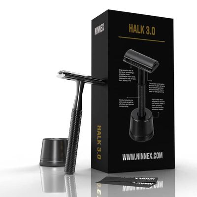 NINNEX- Halk 3.0 Precision Safety - Razor with Stand &amp; Blade Bundle - Double Edge Safety – Single Blade Shaving mens razor– Smooth &amp; Reusable – Comfort &amp; Non-Slip - Razor with Delicate Box