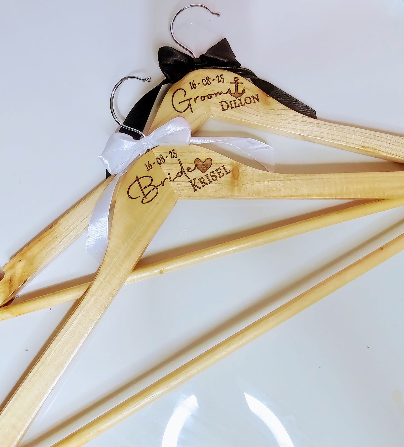 Personalized -SYMBOL- Bride &amp; Groom Engraved Hangers