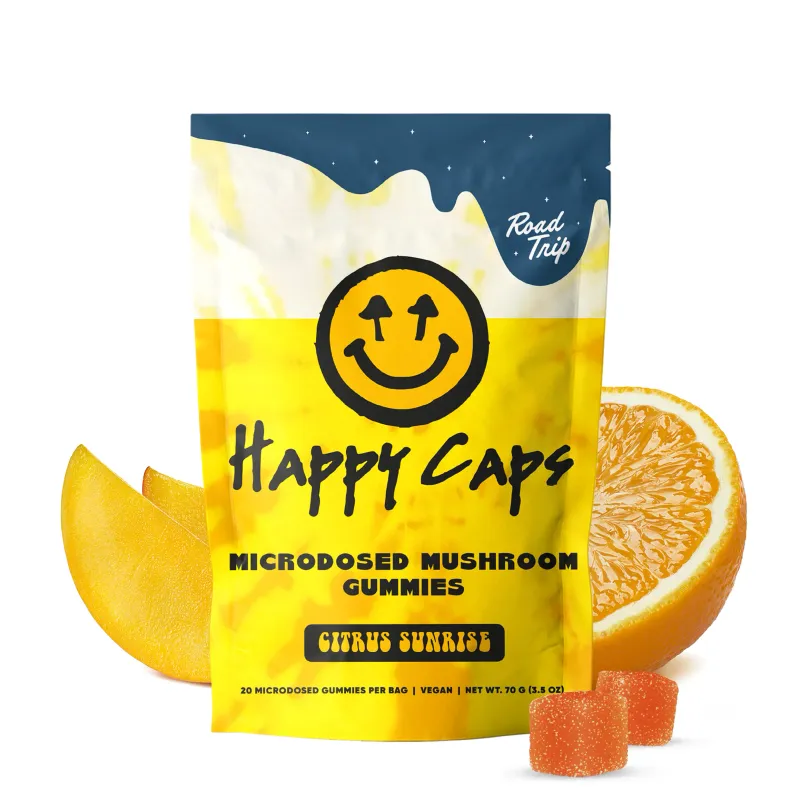 Road Trip x Happy Caps® – Microdosed Gummies + Functional Mushrooms Flavor: Citrus Sunrise