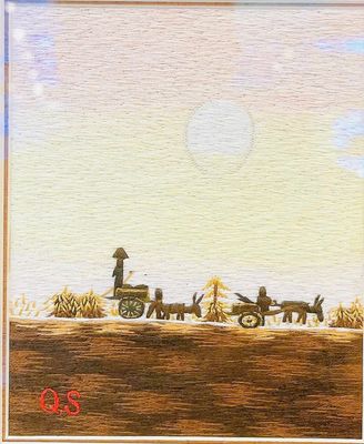 &quot;Twilight Journey&quot; – A Hand-Embroidered Scene of Rural Simplicity